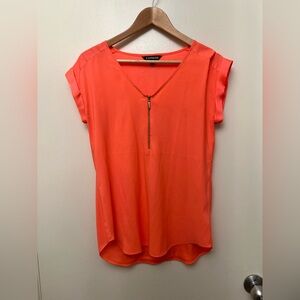 Express Women's Vibrant Orange Blouse with Front Zipper